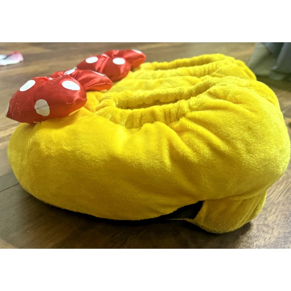 Disney Parks Minnie Mouse Plush Slippers Yellow Red White Polka Dot Bow Adult S - Picture 1 of 9